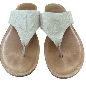 Sperry Top Sider Seaport Metallic Gold Leather Anchor Thong Sandals Womens 7.5